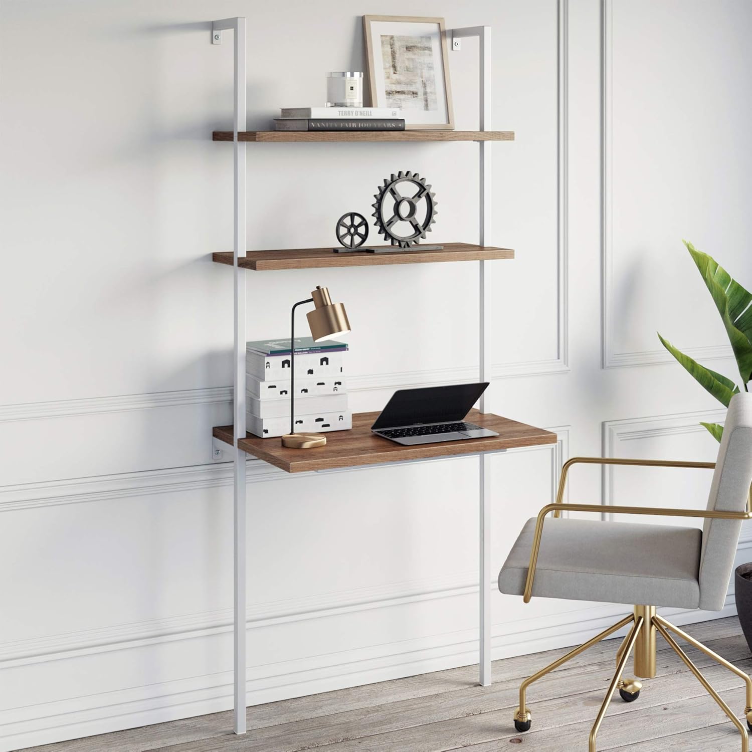 Nathan James Industrial Wall Mount Desk, Rustic Oak/White