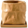 Ceramic Bag Shape Planter 8 in with Drainage - Modern Terracotta