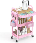 ALVOROG Rolling Cart with Drawer and Wood Table Top - Compact Utility