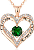 18K Rose Gold Necklaces for Women - Double Heart Birthstone Gift