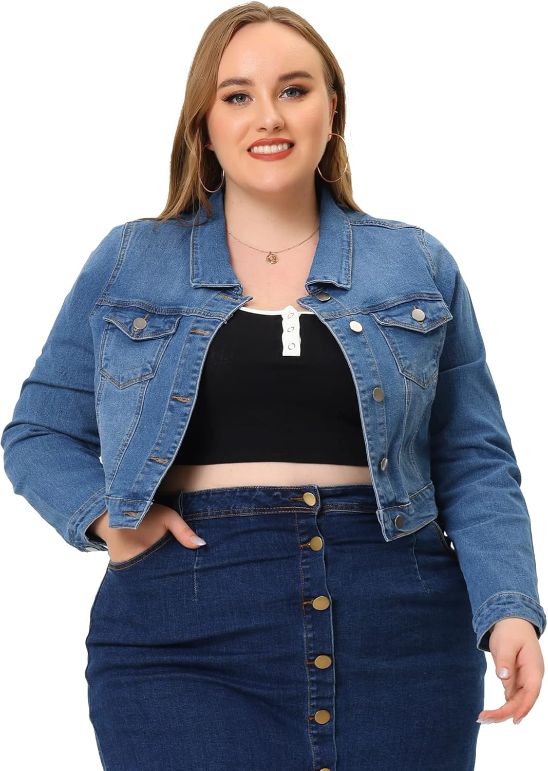 uxcell Women's Plus Size Button Closed Cropped Denim Jacket Review