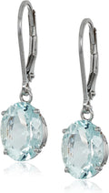 925 Sterling Silver 4.5 Cttw 8 x 10mm Oval Aquamarine Dangle Earrings