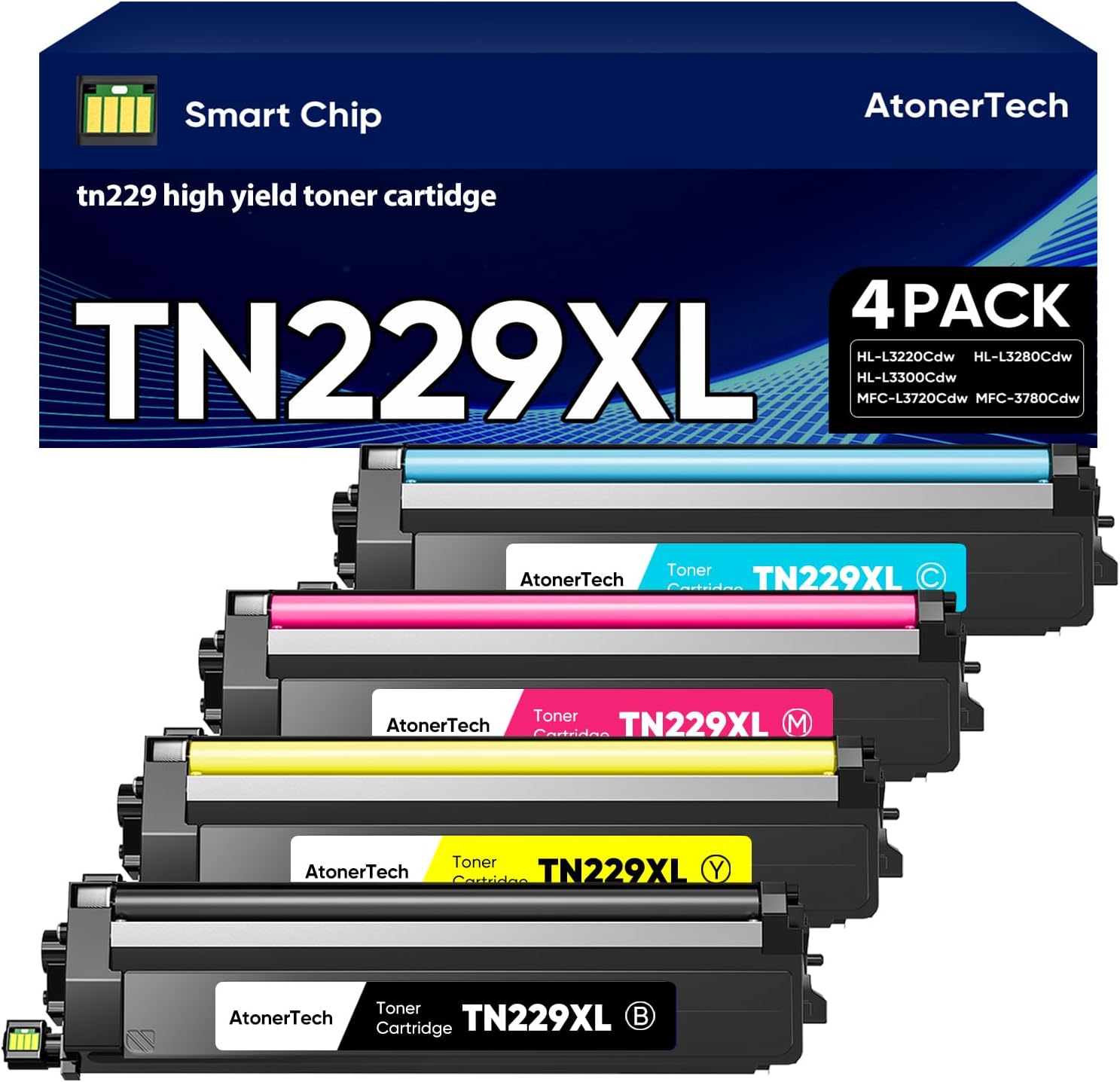 TN229 High Yield Toner Cartridge 4-Pack for Brother Printers