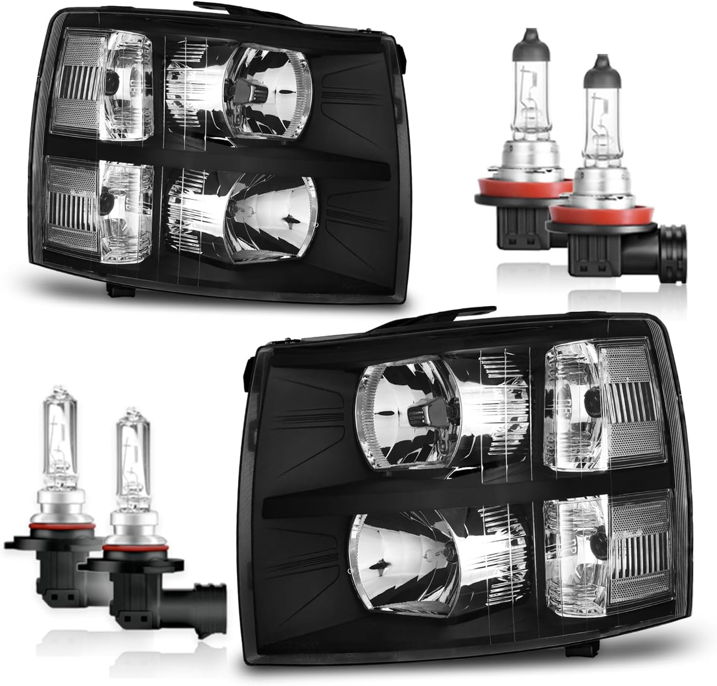 Headlights Assembly with Bulbs for 2007-2014 Chevy Silverado