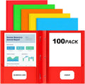 Two Pocket Folder with Prongs 100 Pack - Color-Coded School & Office