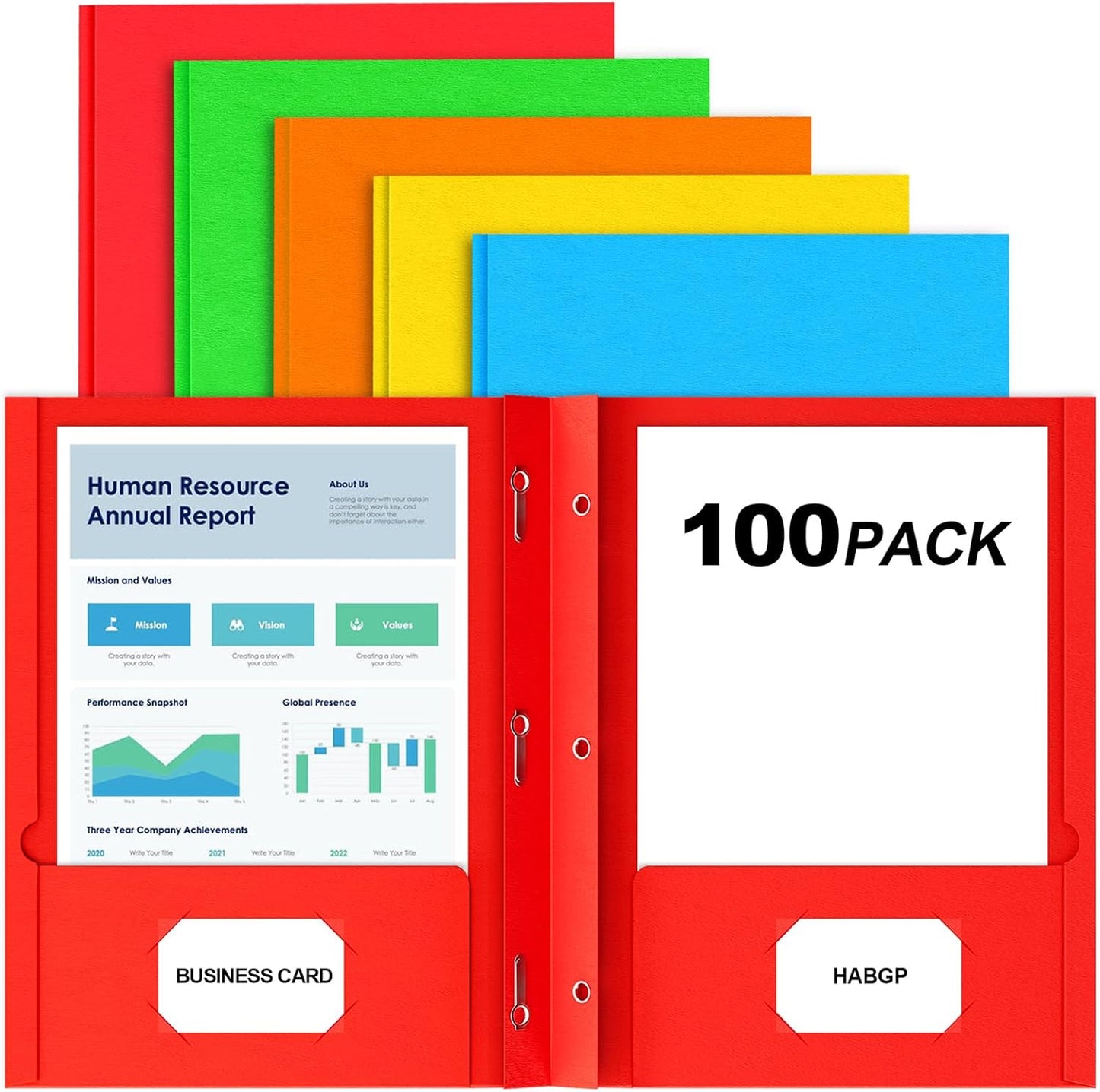 HABGP 100 Pack Two Pocket Folder with Prongs for Organizing