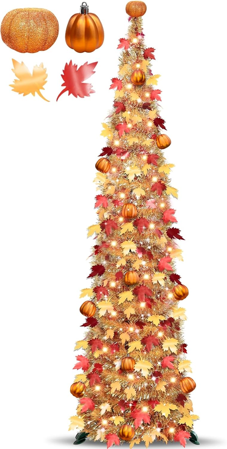 5 FT Fall Tree with Lights for Halloween and Thanksgiving Decor