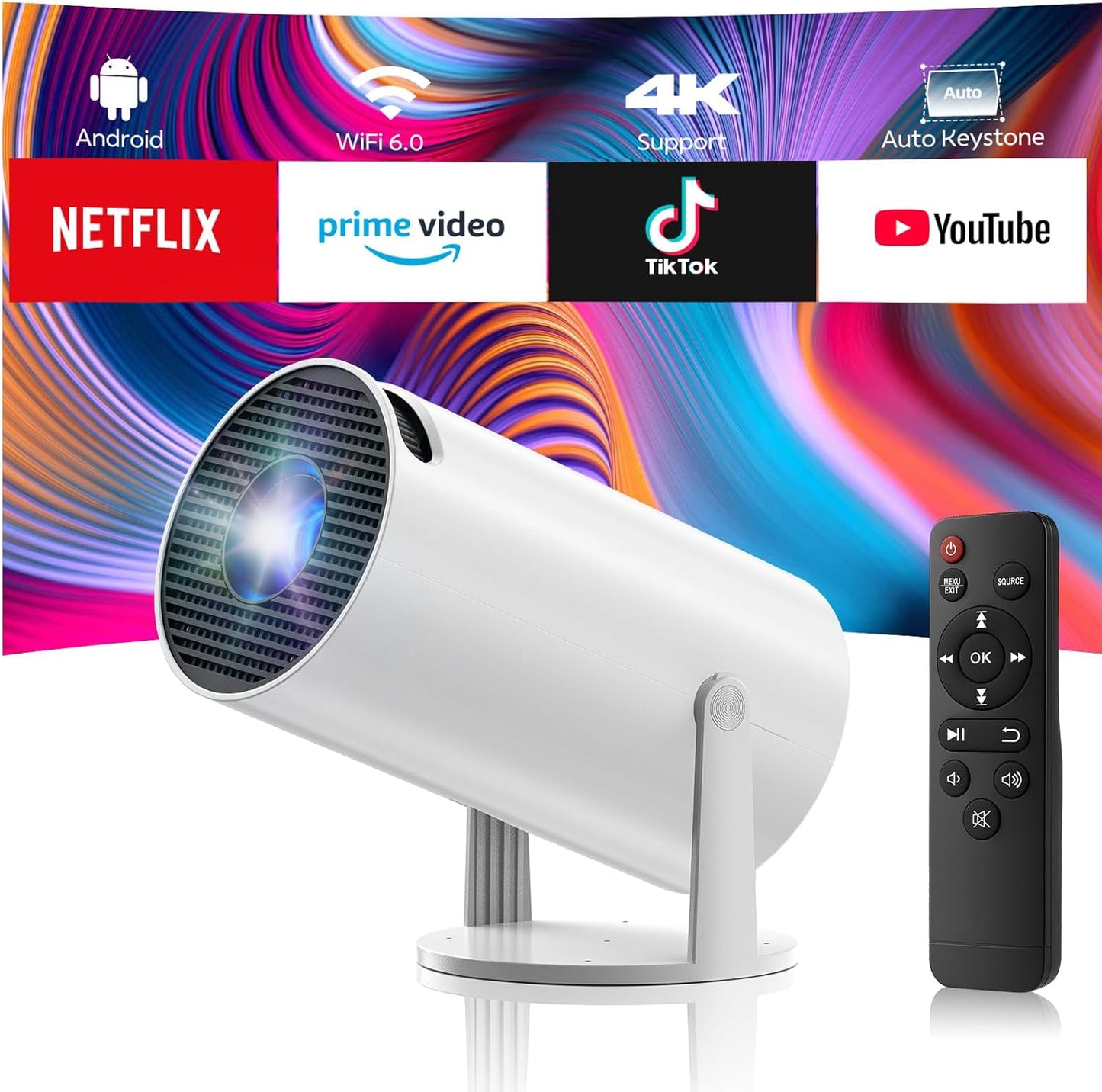 Portable Mini Projector with WiFi and Bluetooth for Home Use
