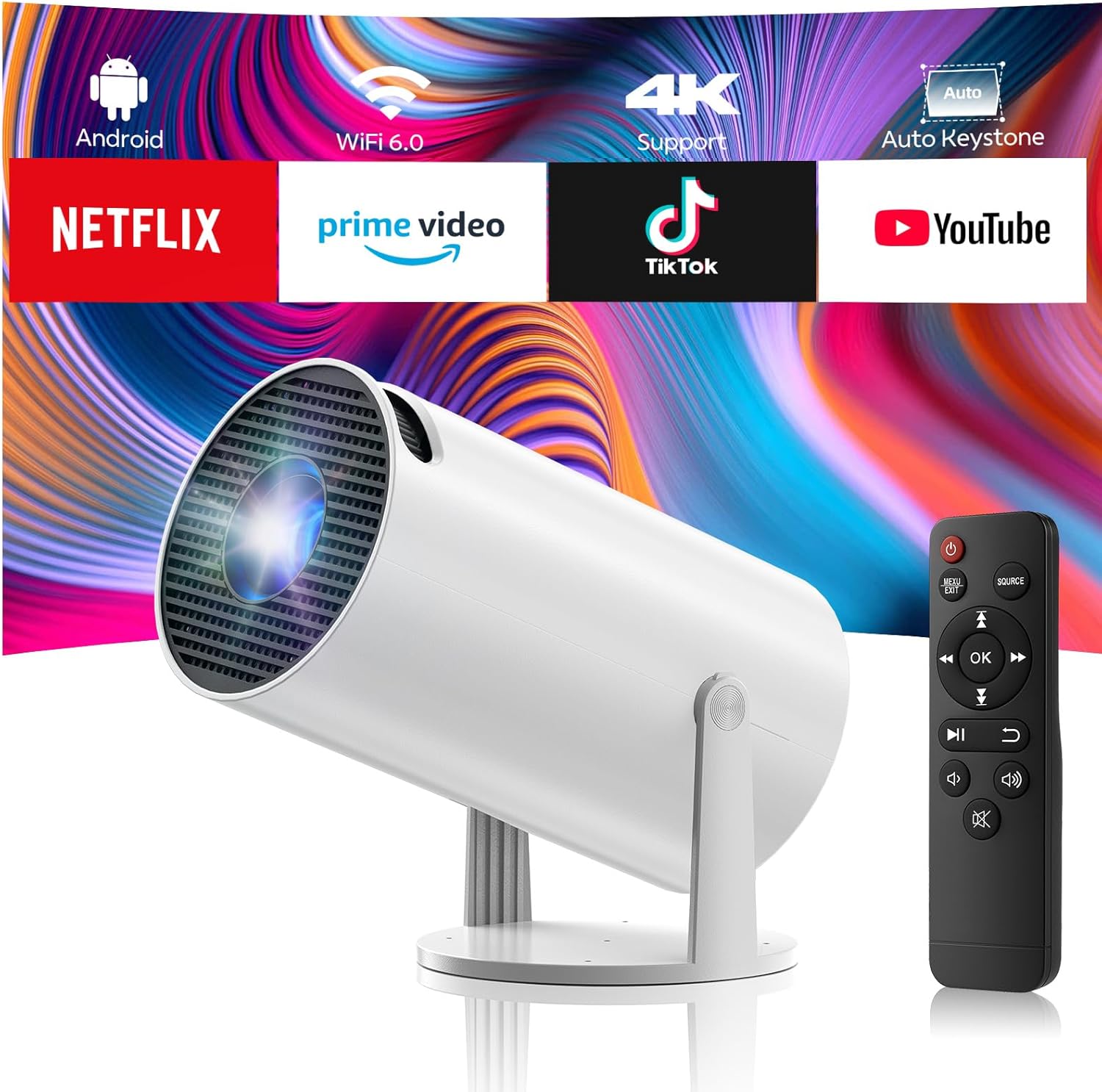 Portable Mini Projector with WiFi and Bluetooth for Home Use