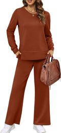 Women's 2 Piece Lounge Set Side Slit Outfits Wide Leg Tracksuit - Cozy