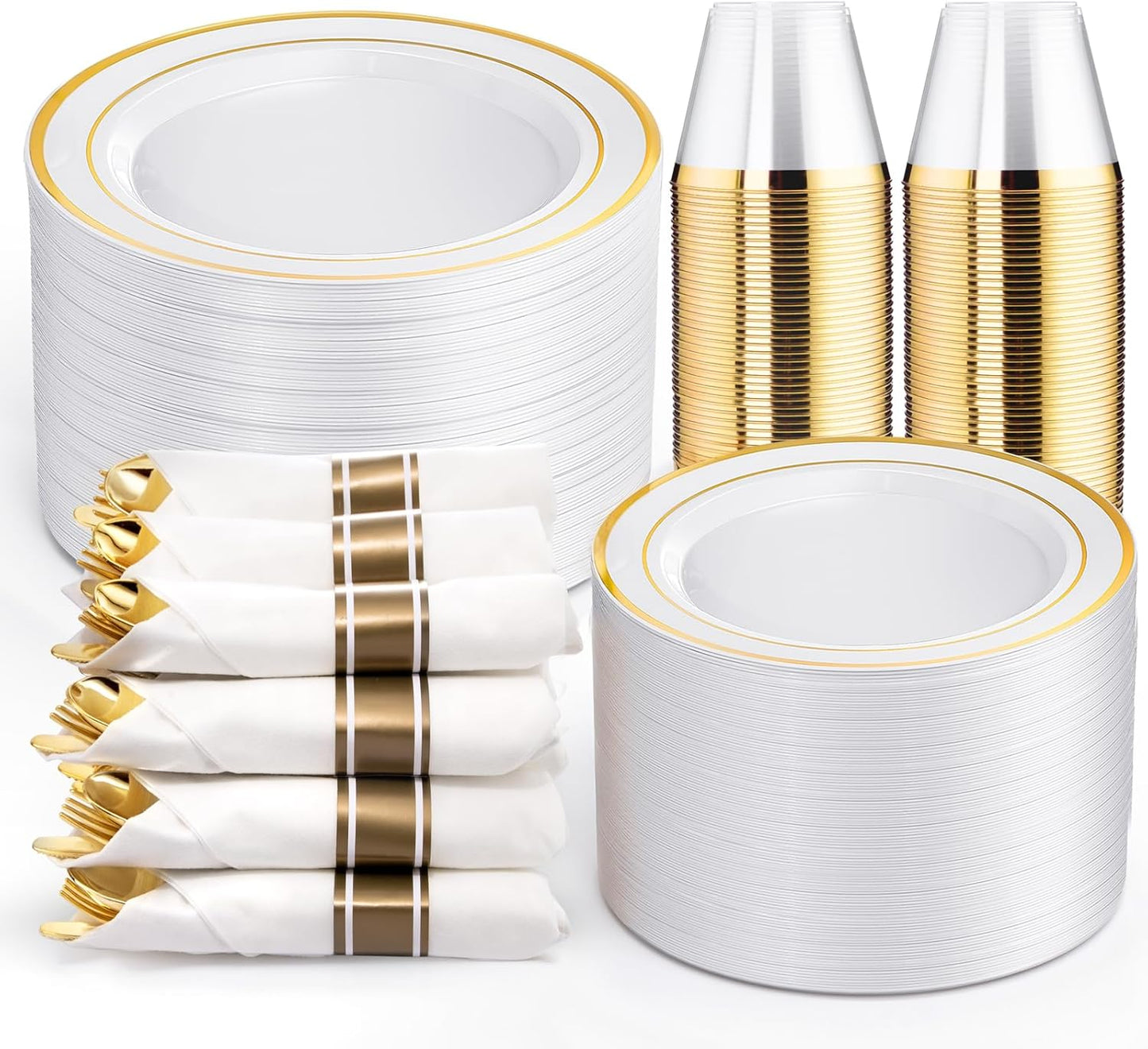 WELLIFE 350-Piece Gold Disposable Plates & Cutlery Set for Events