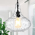 Glass Large Pendant Light for Kitchen Island - Clear Hammered Shade