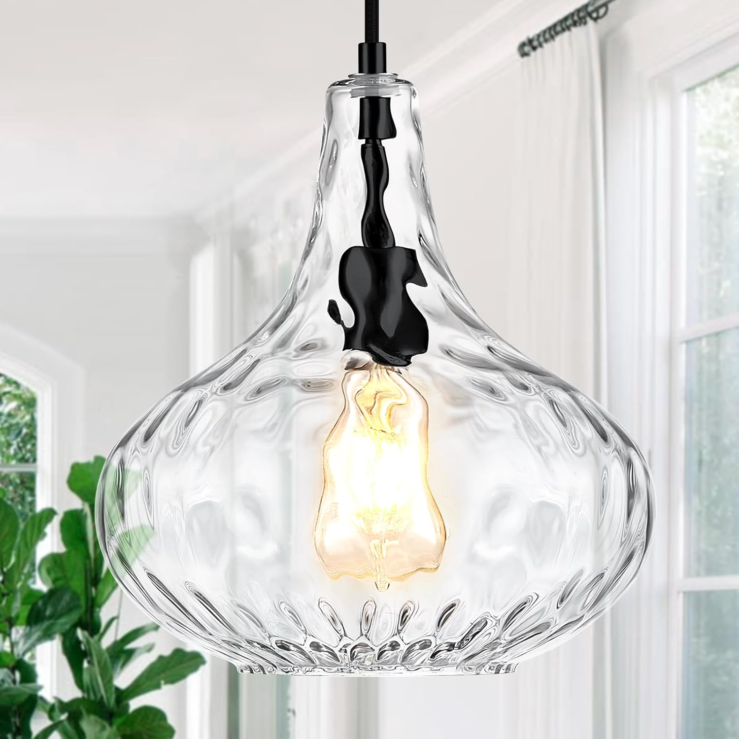 Glass Large Pendant Lights for Kitchen Island with Hammered Shade