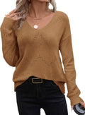 Zeagoo Womens Hollow Knit V Neck Pullover Sweater - Lightweight Casual