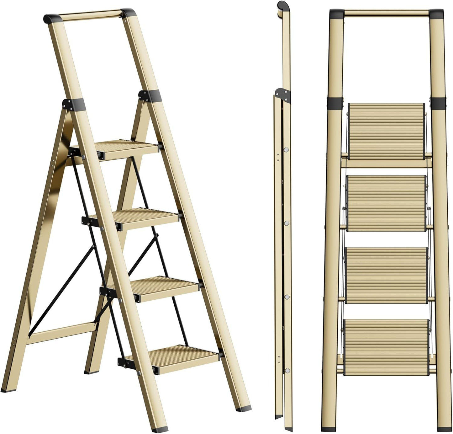 4 Step Ladder with Anti-Slip Pedal and Handgrip for Safety