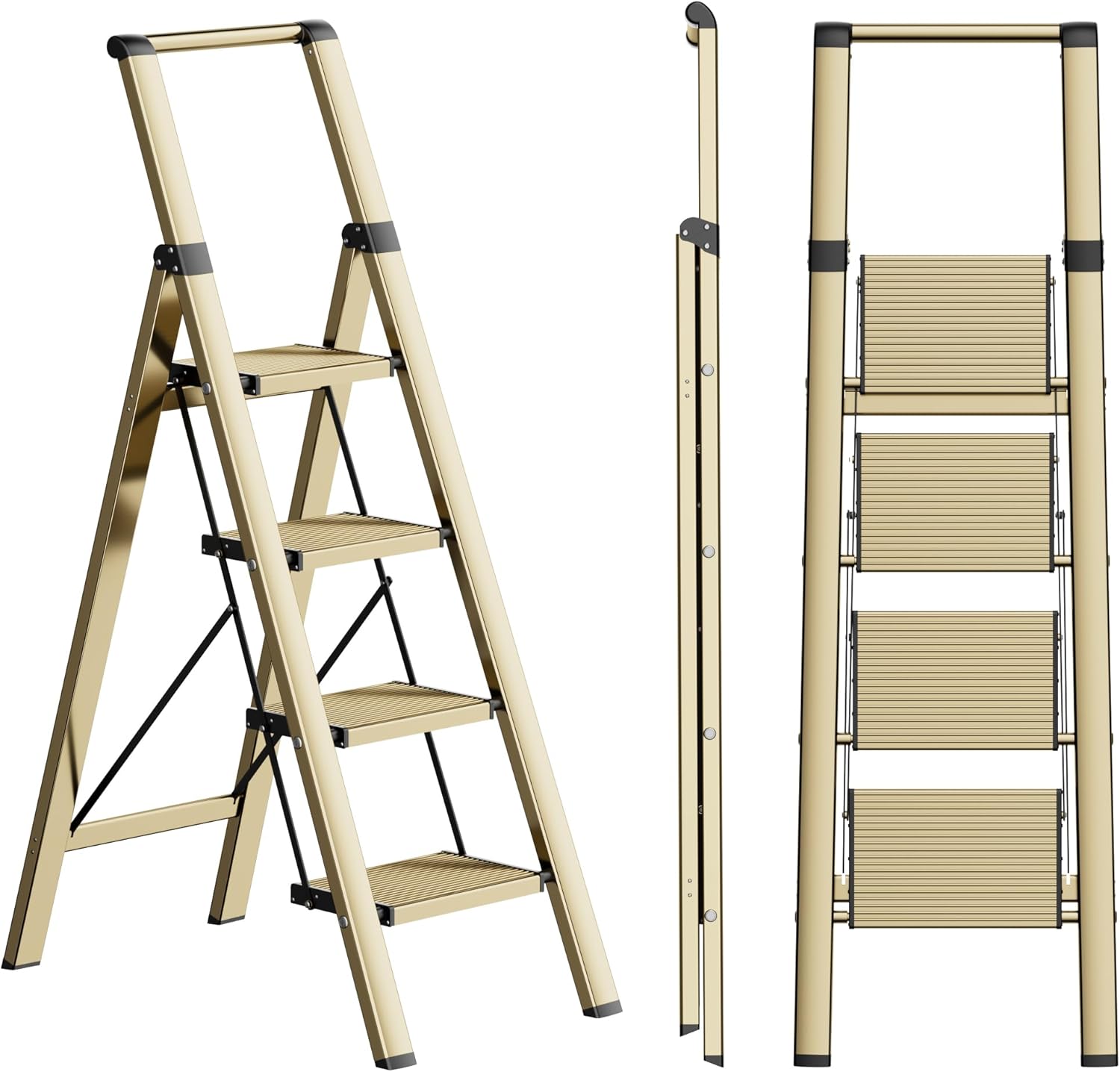4 Step Ladder with Anti-Slip Pedal and Handgrip for Safety