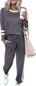Women Fall 2 Piece Lounge Outfit Tracksuit Set - High Waist Comfort