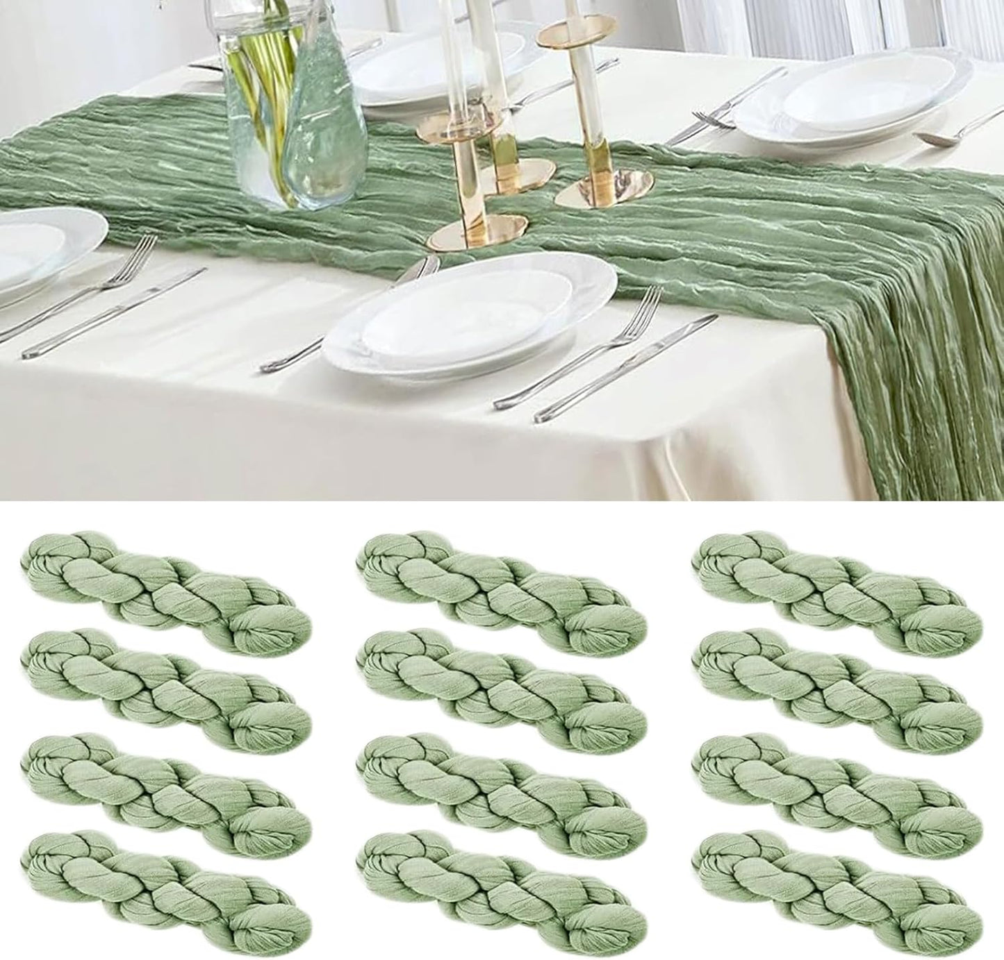 Sage Green Cheesecloth Table Runner 12 Pack for Elegant Decor