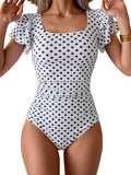 Tummy Control One Piece Swimsuit Ruffle Square Neck - Flattering Fit