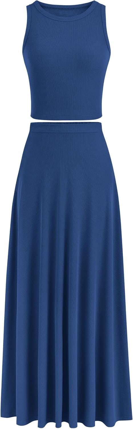 PRETTYGARDEN Women's 2 Piece Maxi Skirt Sets for Summer Style