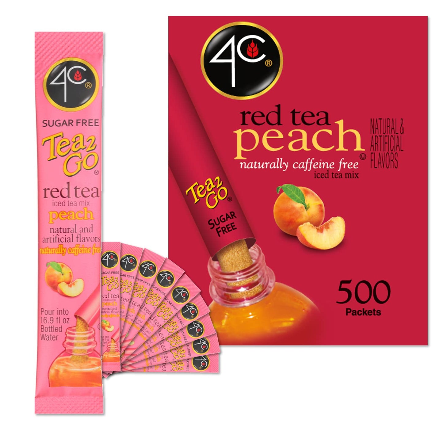 4C Powder Drink Stix Red Tea Peach 500 Count Refreshing Flavor
