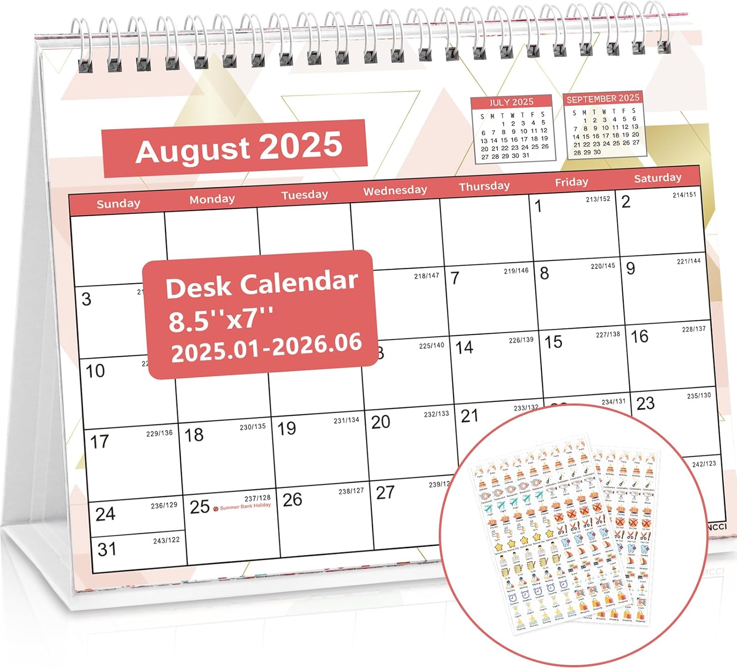 Koncci Desk Calendar 2025-2026: 18 Months + Stickers