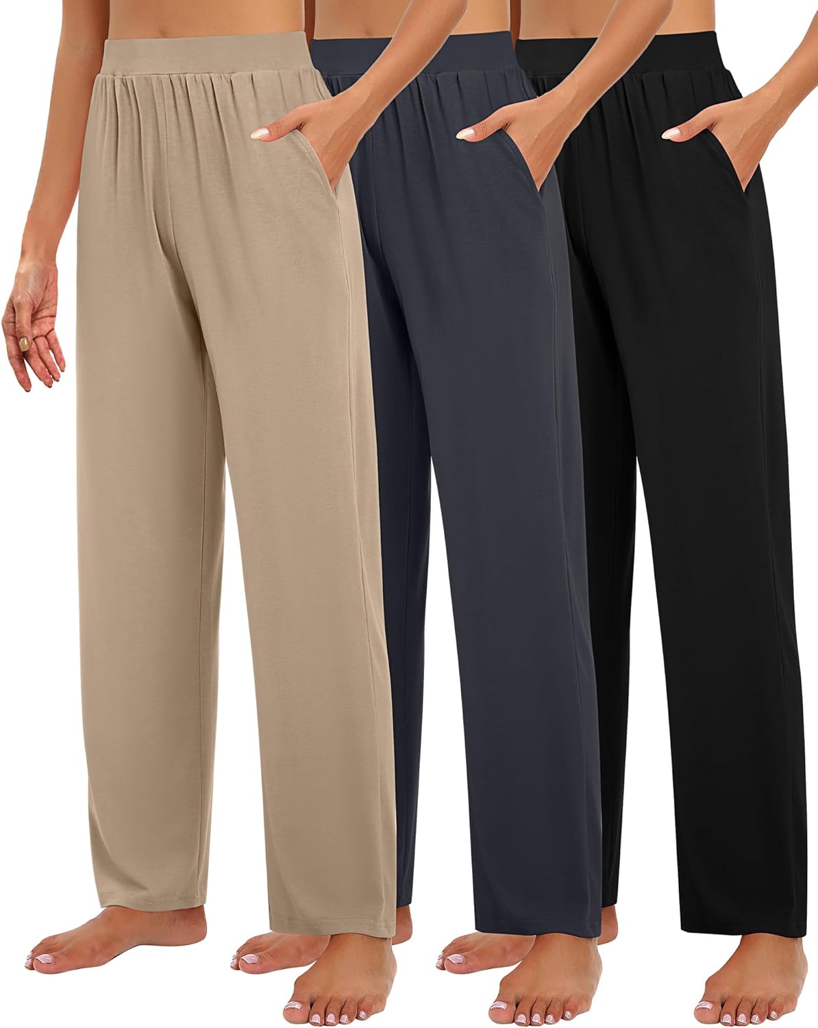 Cozy Wide Leg Lounge Pants for Women - 3 Pack Comfy Slacks