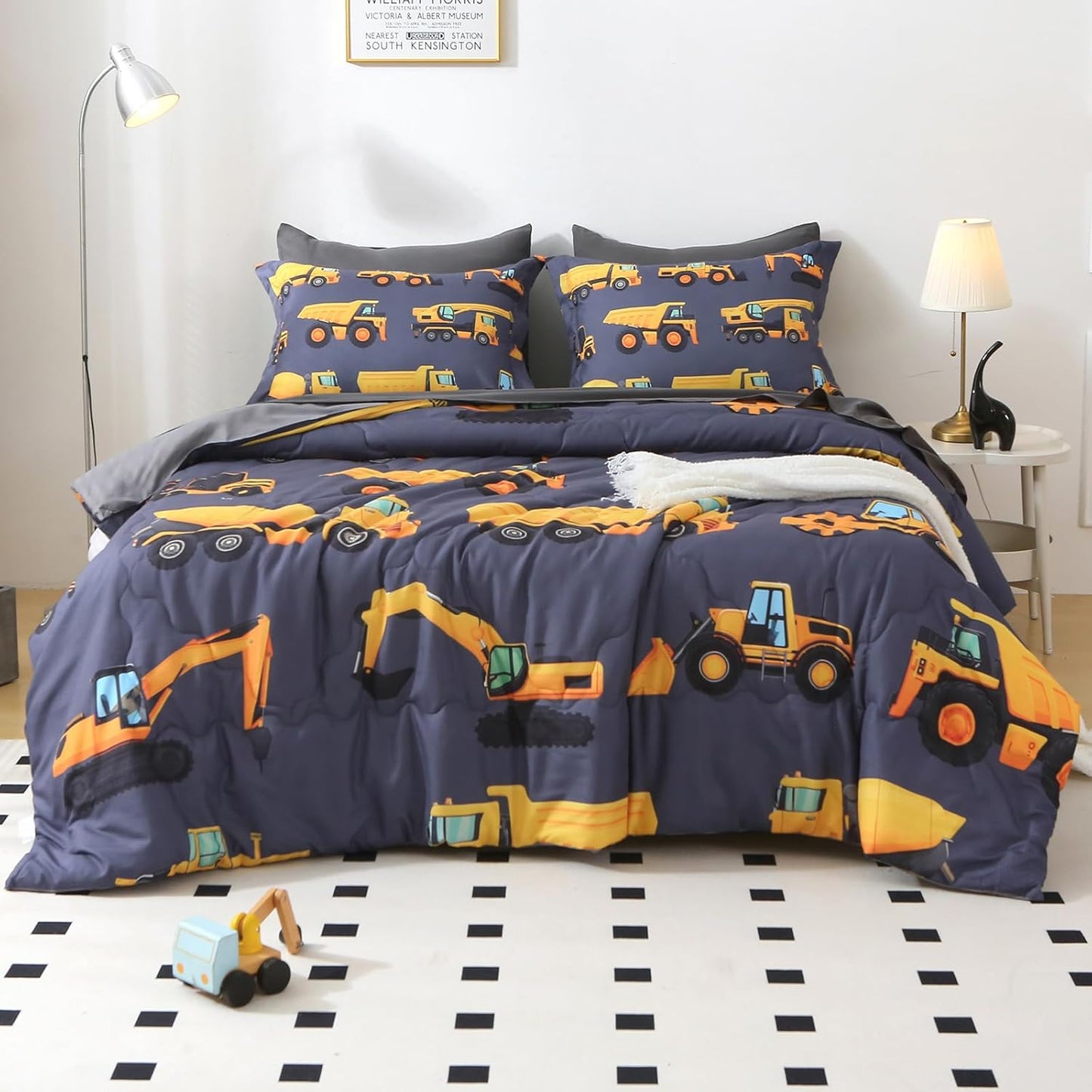 Wajade 7 Piece Construction Truck Comforter Set for Kids