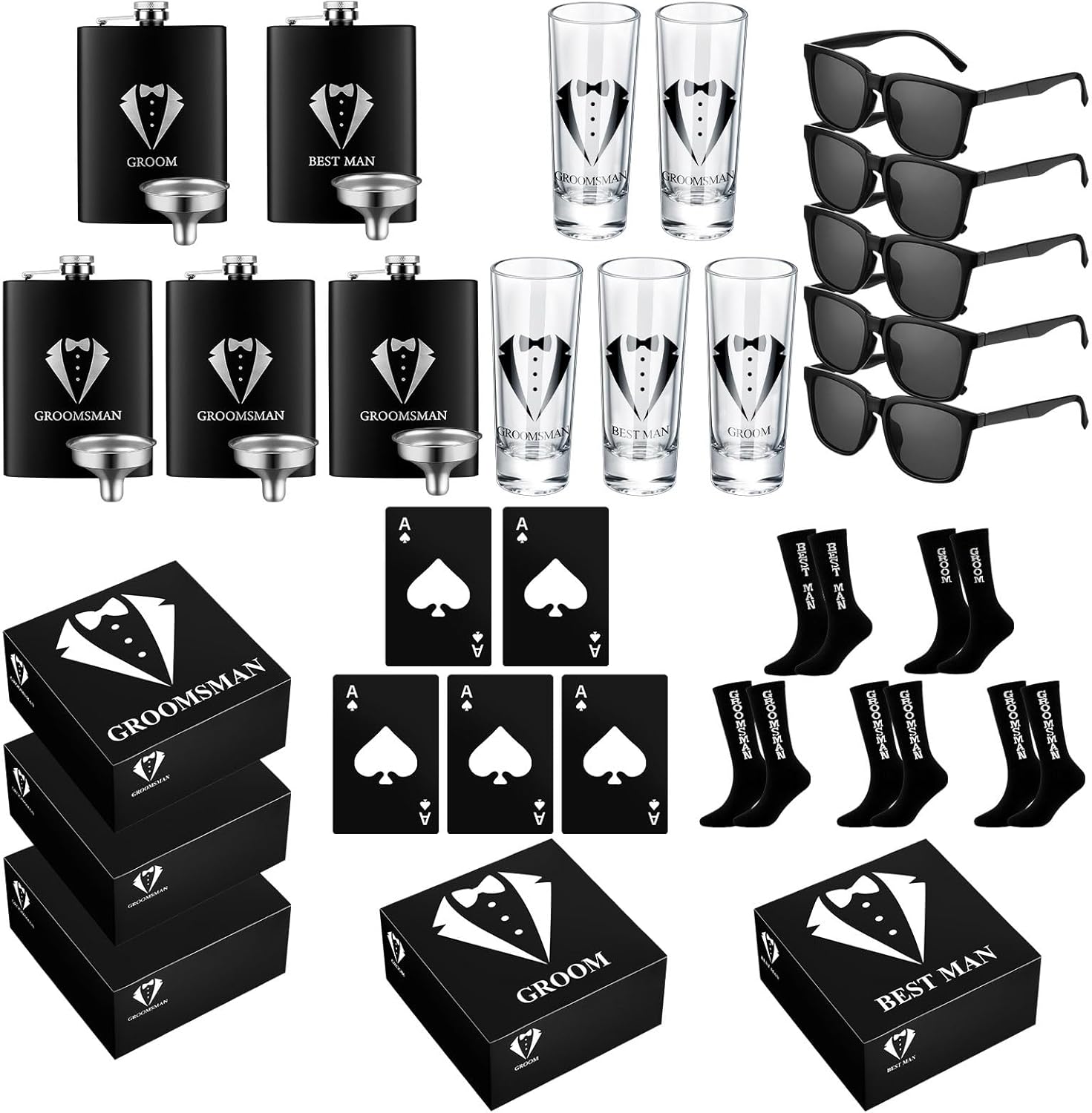 Groomsmen Gifts Box Set with Flask, Shot Glasses, and More