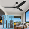 52 Inch Black Ceiling Fan with Natural Wood Blades for Patios