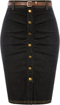 Belle Poque Denim Pencil Skirt - Ruched High Waisted Bodycon Fit