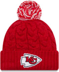 New Era Women's NFL Cozy Cable Knit Cuff Pom Beanie - Warm Fleece