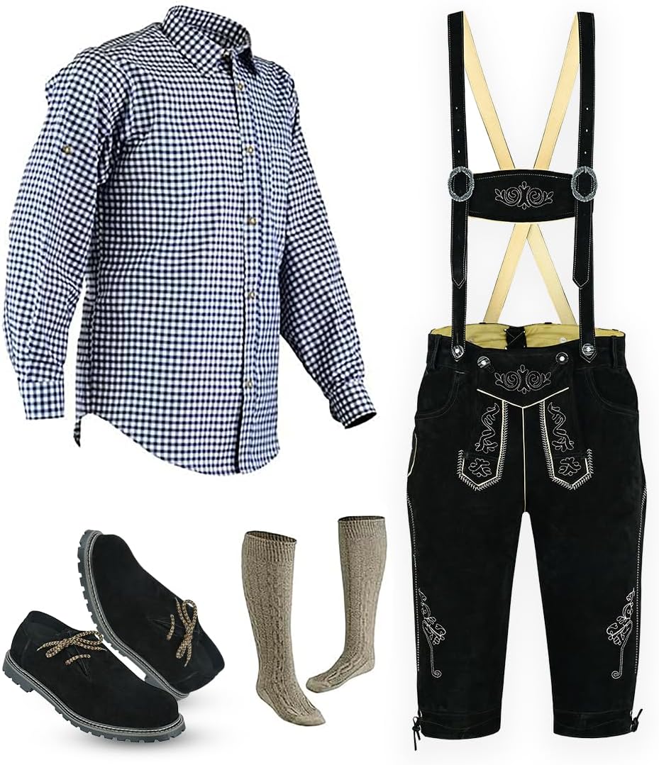 Authentic Bavarian Style Lederhosen Complete Set for Men