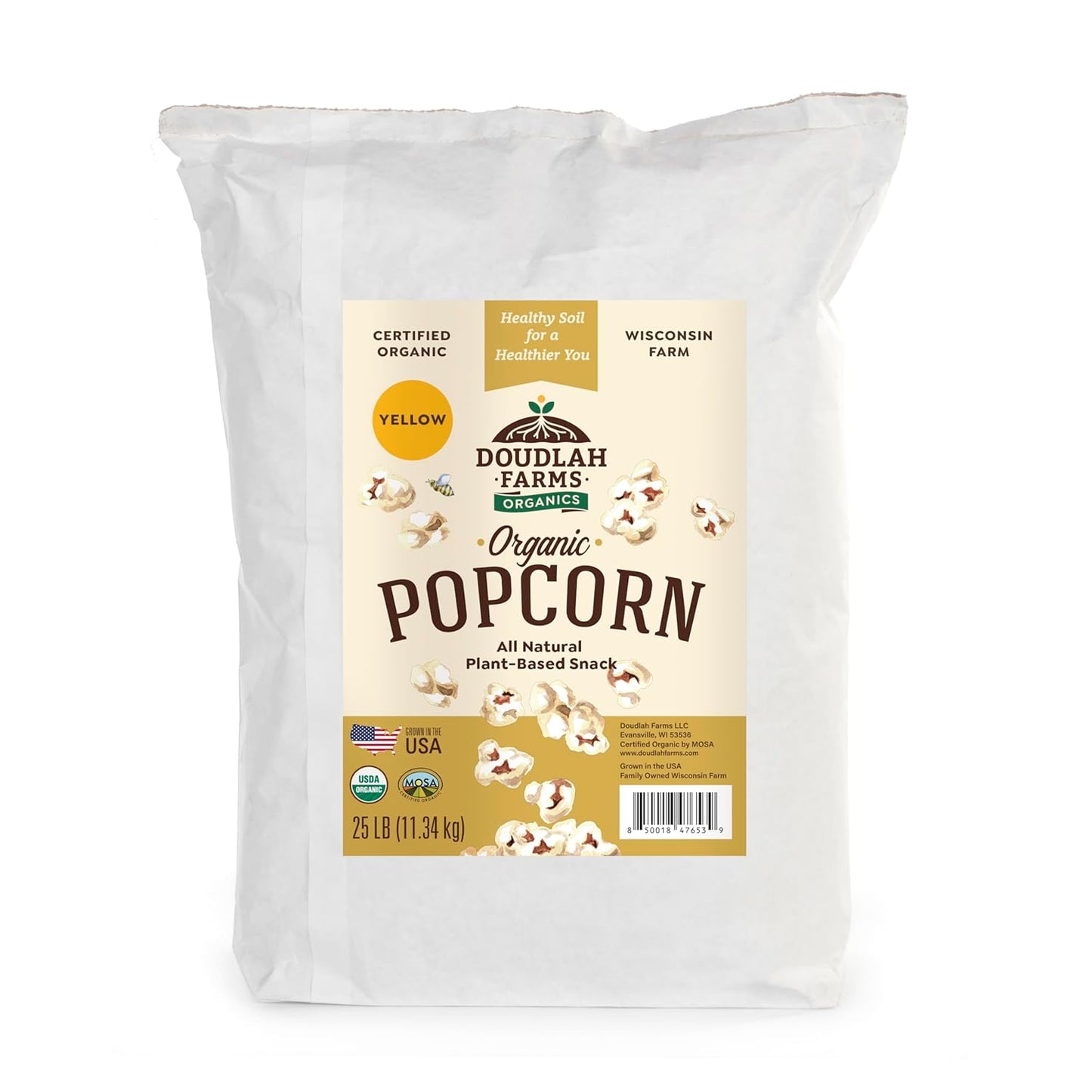 Organic Yellow Popcorn Kernels 25 lb Bulk Non-GMO Gluten-Free