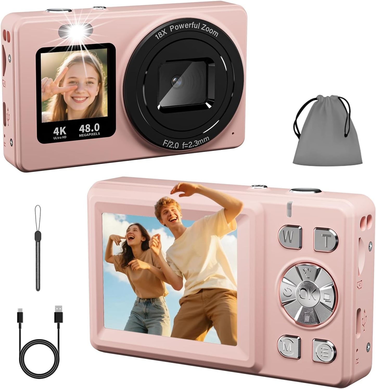 Digital Camera with 4K 48MP Autofocus and Dual Screen Design