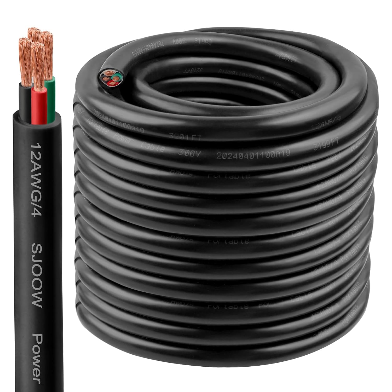 12/4 SJOOW Wire 100FT - Heavy-Duty 12 AWG Portable Cable