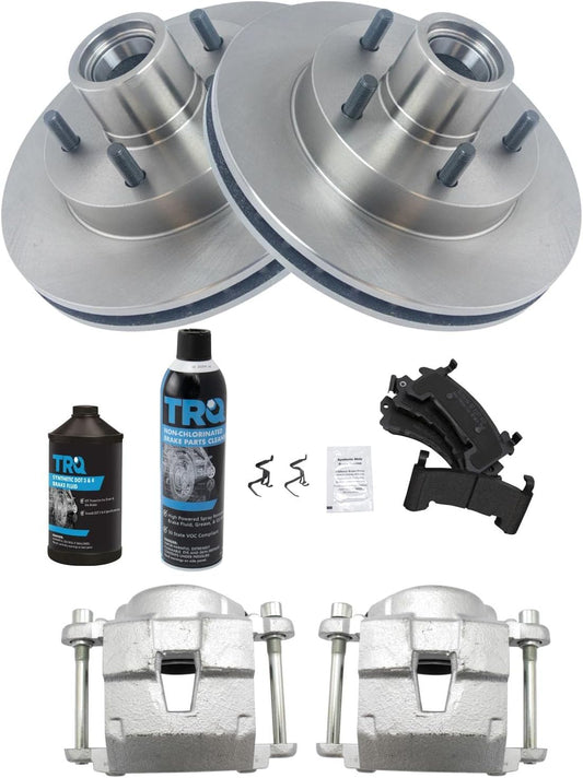 TRQ Front Semi-Met Brake Pad Rotor & Caliper Kit for Vehicles