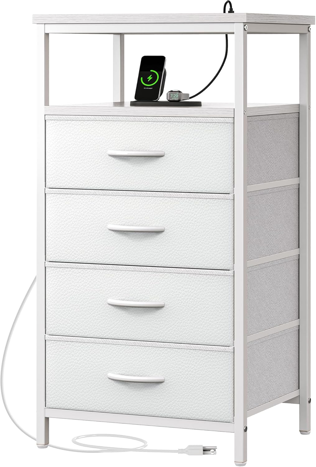 Huuger Night Stand with Charging Station and Multiple Drawers
