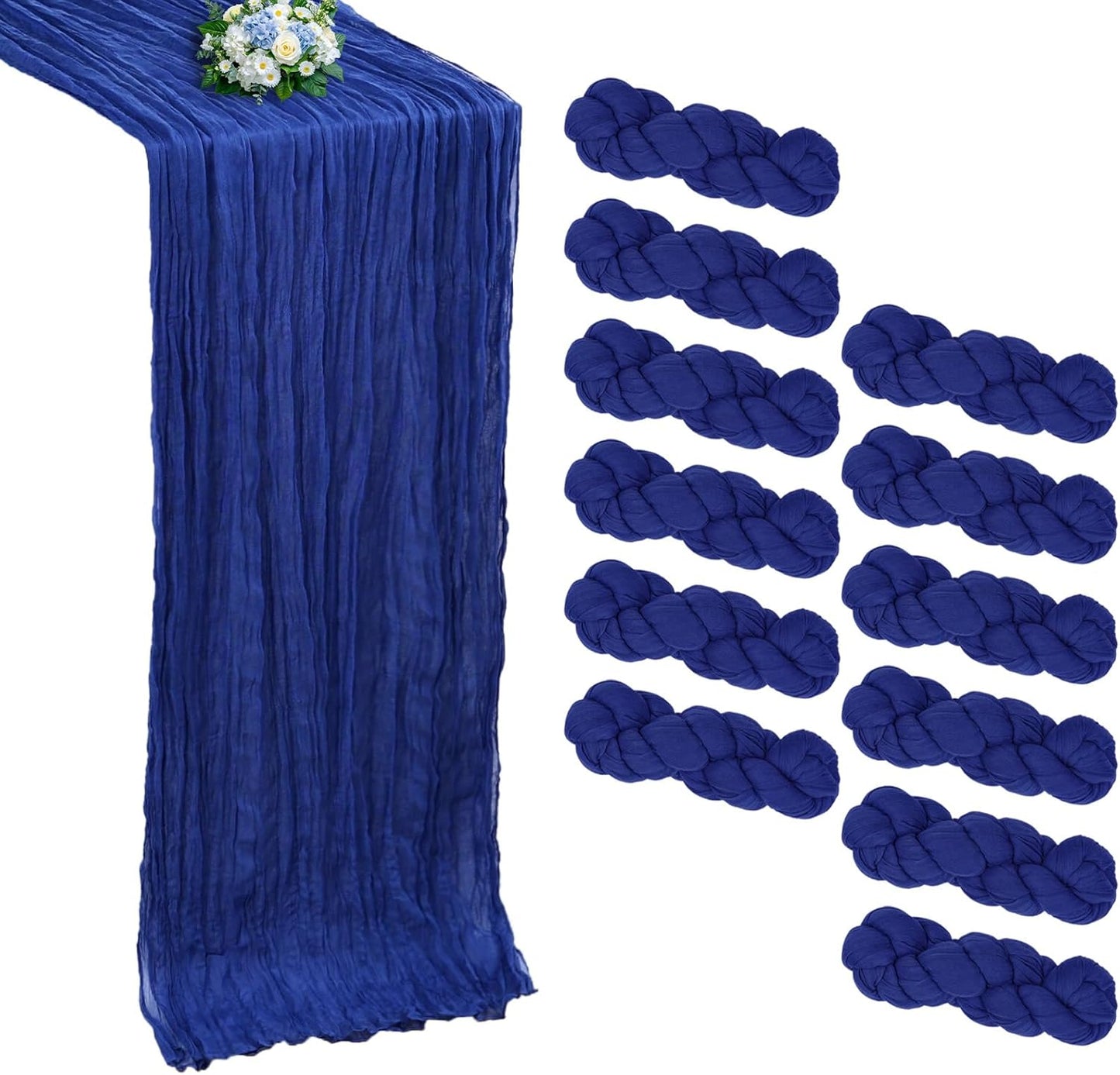 12 Pack Royal Blue Cheesecloth Table Runners for Elegant Decor