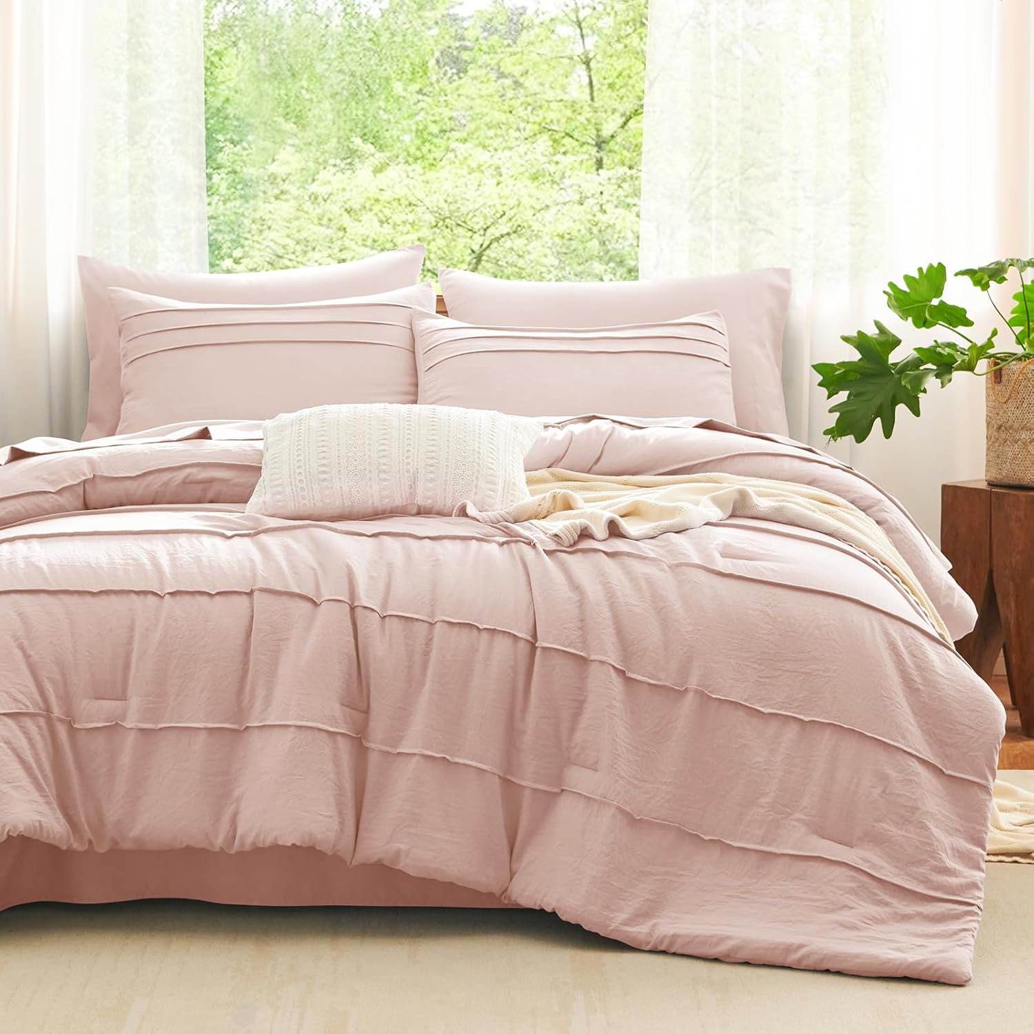 CozyLux King Size Comforter Set Blush Pink for Elegant Bedrooms