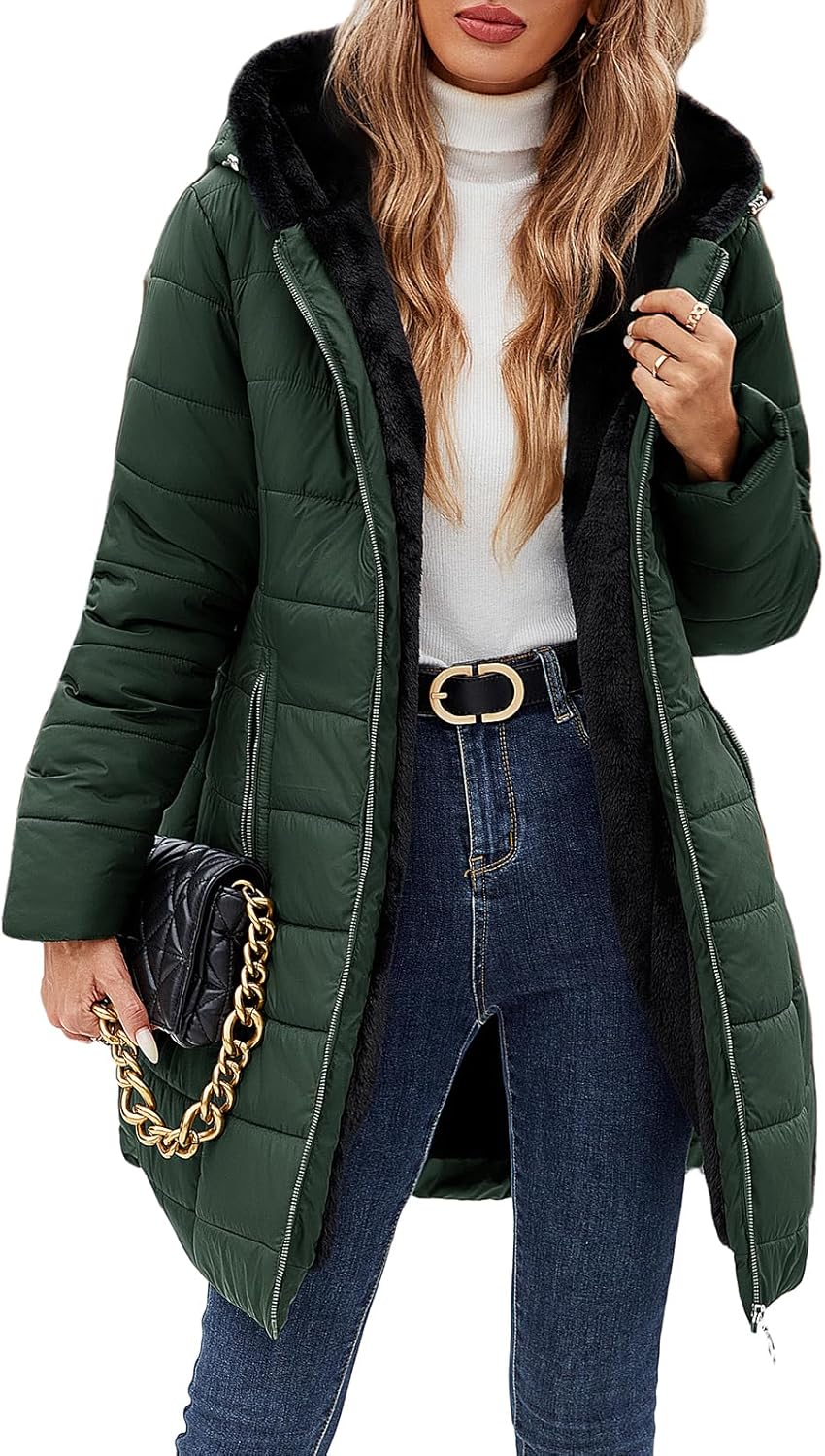 Women's Winter Fleece Lined Down Jacket for Cold Weather