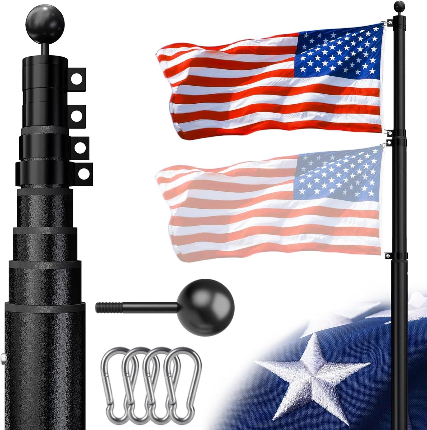 Heavy Duty Telescoping Flag Pole Kit for Outdoor Use 25 FT