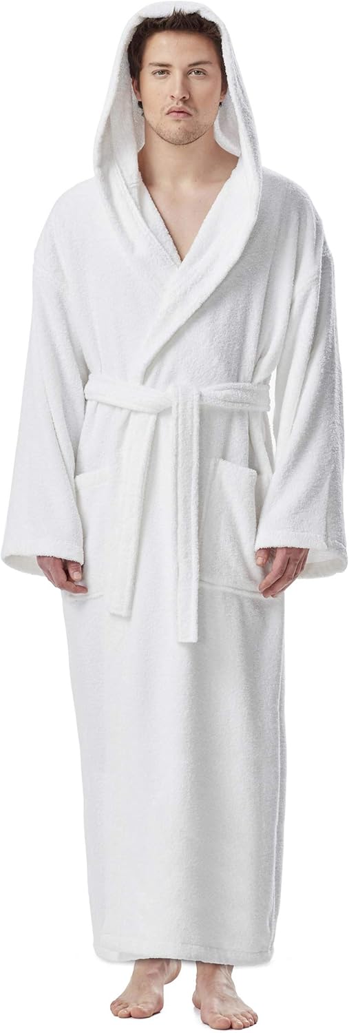 Arus Men's Hooded Classic Bathrobe - Luxurious Turkish Cotton