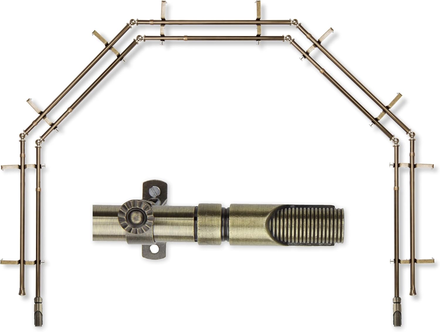 Antique Brass Bay Window Rod Set - Elegant Design