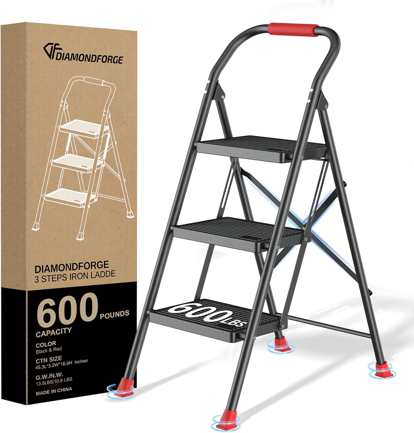 Heavy-Duty Foldable Step Ladder for Home Use - 600Lbs Capacity