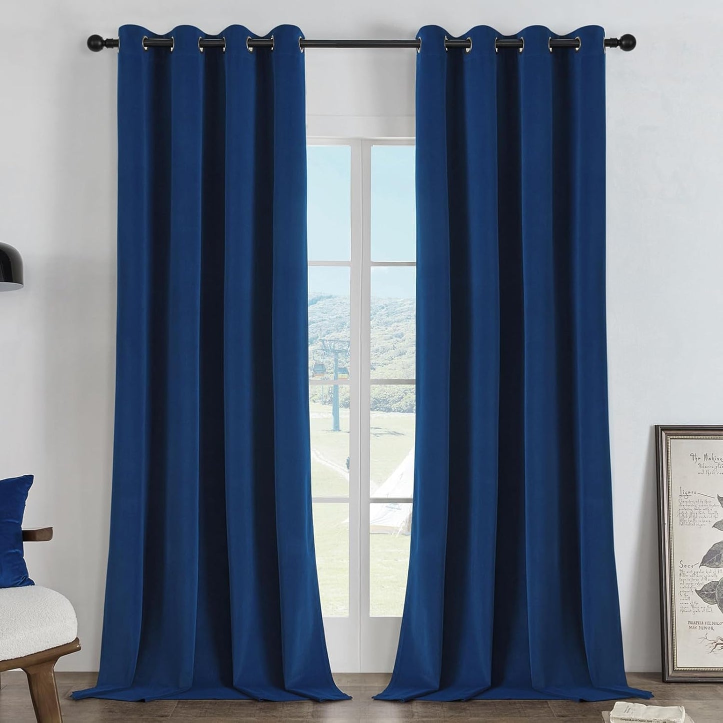 Joydeco Royal Blue Velvet 100% Blackout Curtains for Home
