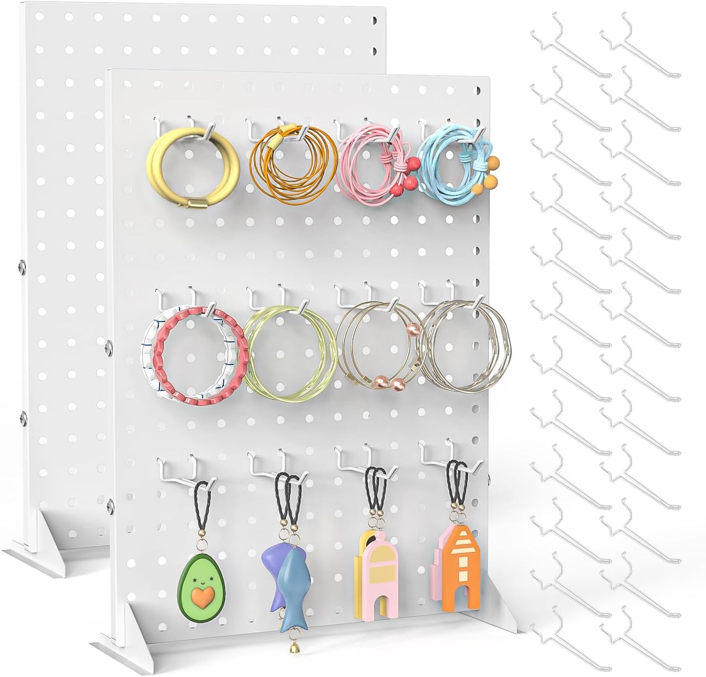 2 Pcs Metal Pegboard Display Stand with 24 Hooks for Retail