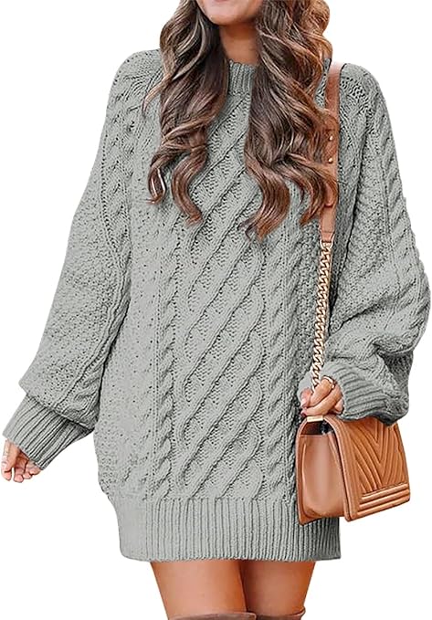ANRABESS Women 2023 Fall Crewneck Long Sleeve Sweater Dress