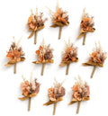 Boutonniere for Men 10pcs - Boho Dried Burnt Orange Rustic Set