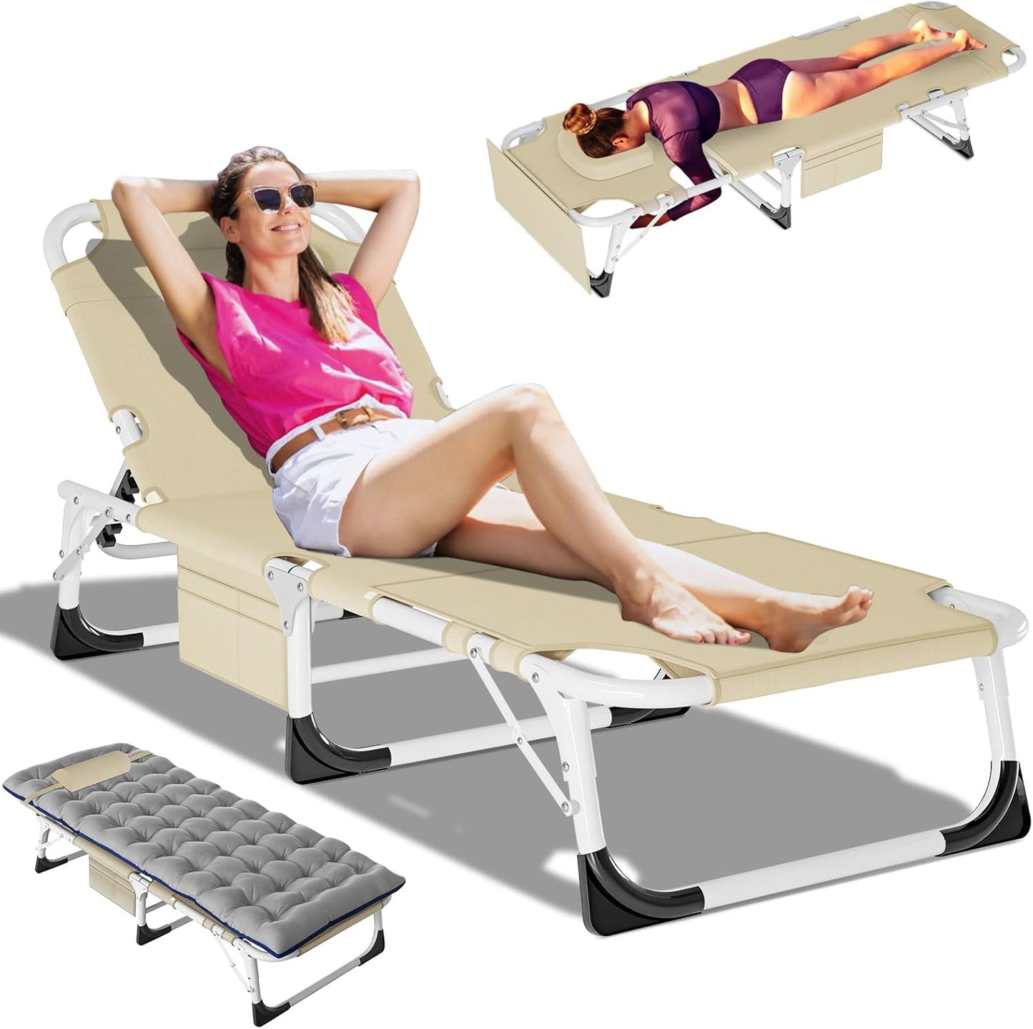 Heavy Duty Tanning Chair with Face Hole for Outdoor Relaxation